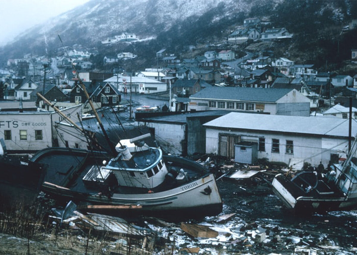 Alaska 1964 Good Friday earthquake and tsunami damage.